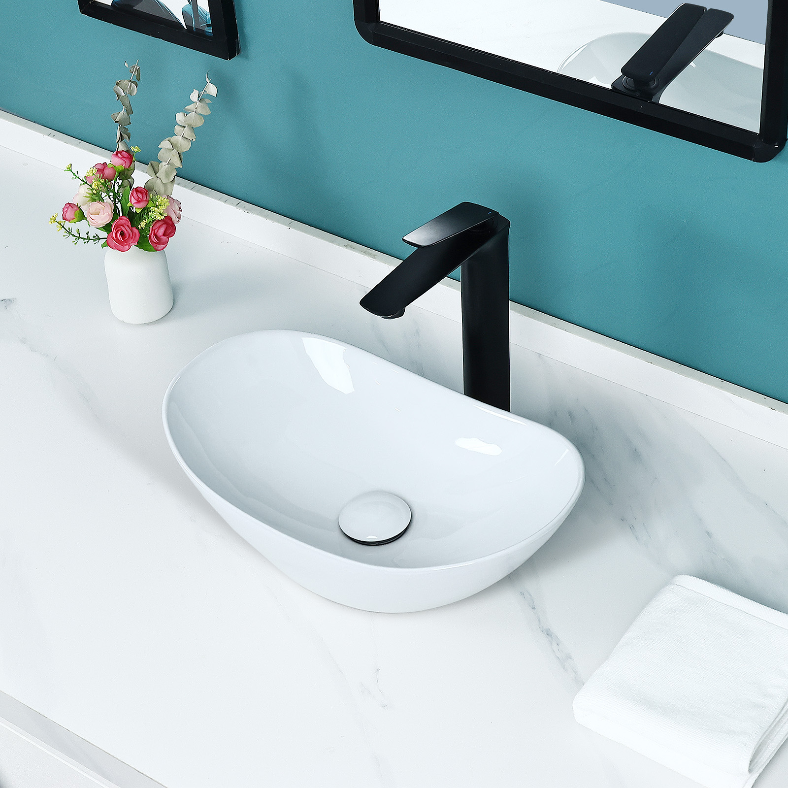 Davivy 16.5'' X 11.0'' White Oval Vessel Sink with Pop Up